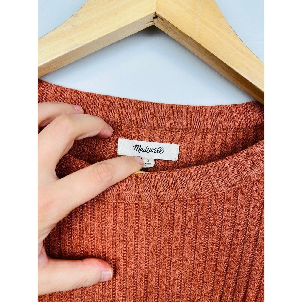 Madewell Ribbed Puff Sleeve Top S Rust Orange Soft Girl Aesthetic‎ Minimalist